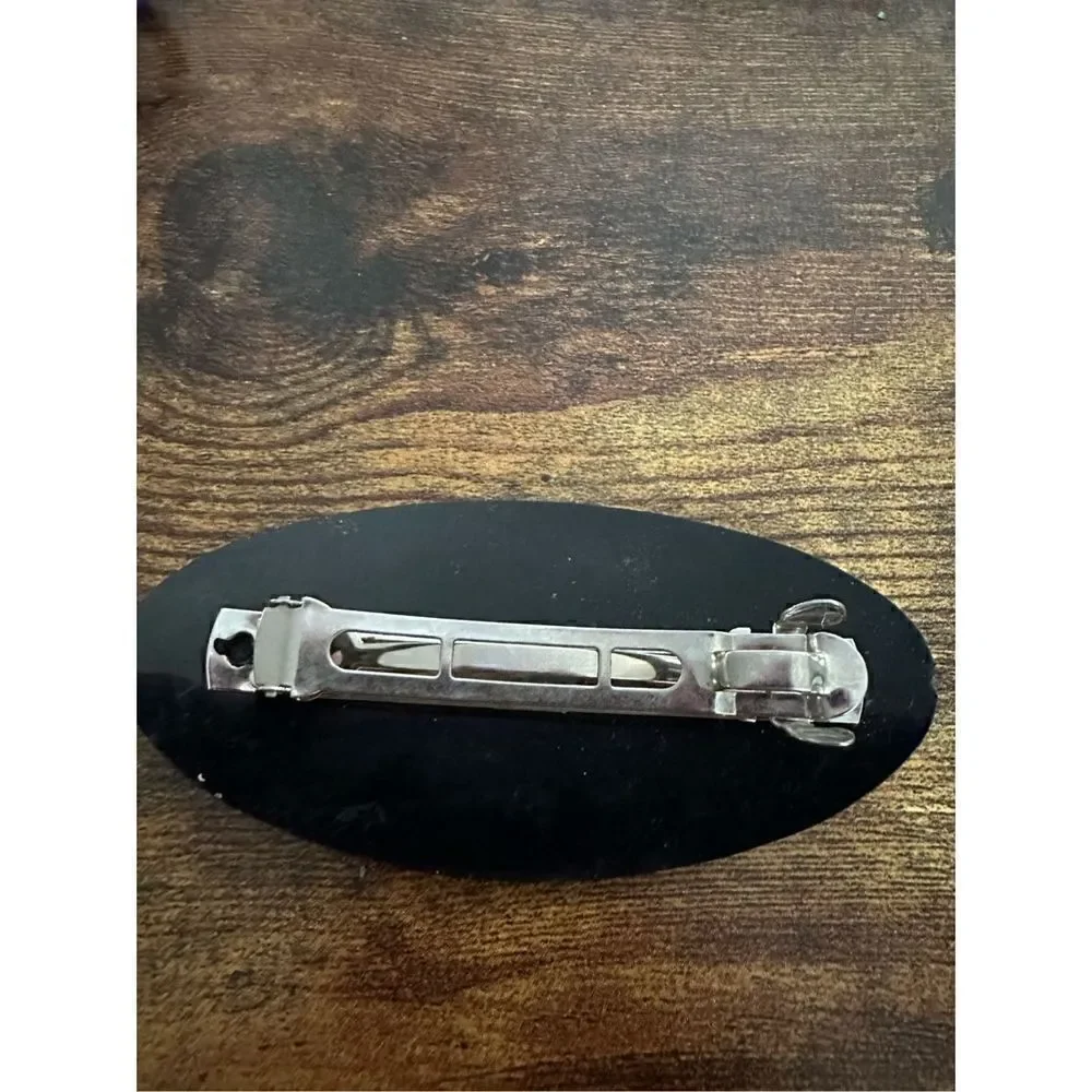 Vintage Hair Clip barrette Egyptian hieroglyphics Retro 1990s 3.75” Black Pink
